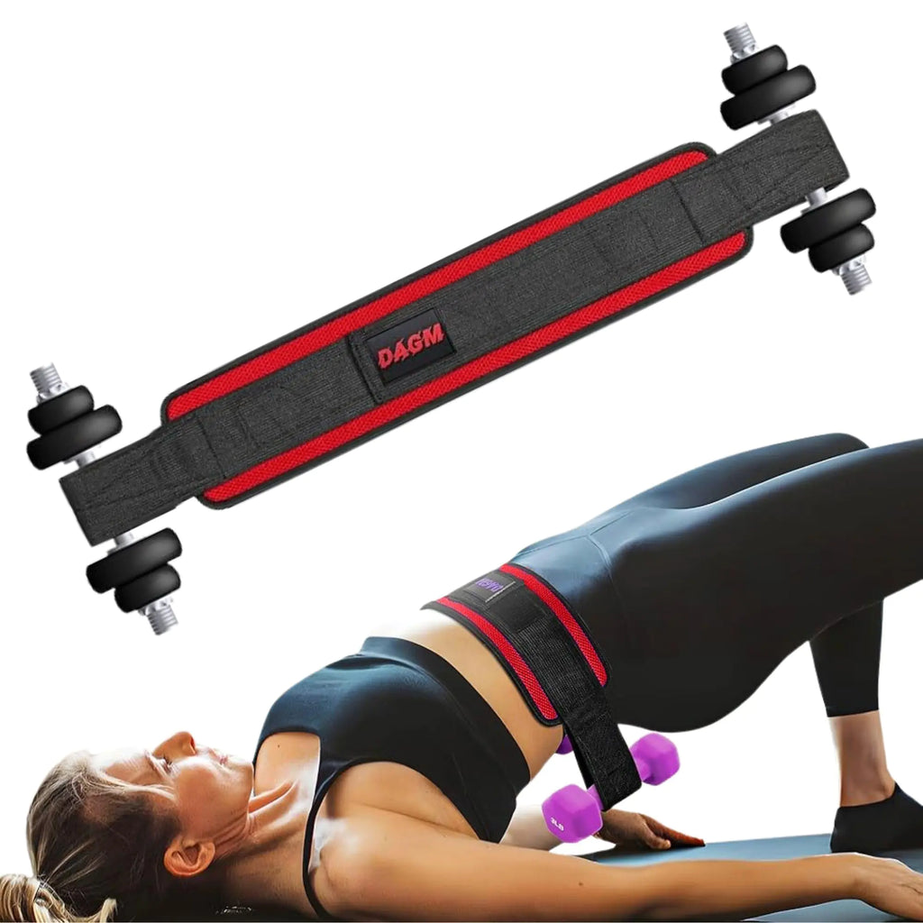 DAGM Hip Thrust Belt for Dumbbells heavy Secure Glute Trainer with Non-Slip Extra Padding That Protects Your Hips - Ideal for Gym & Home Workouts - Use with Heavy Duty Kettlebells Dumbbells & Plates Hold up to 500 lbs