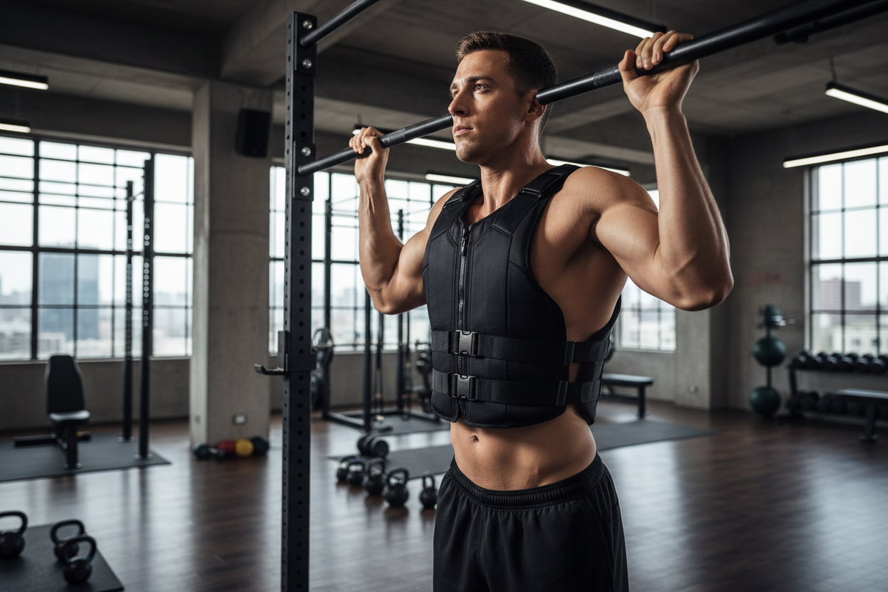Person training in gym with vest