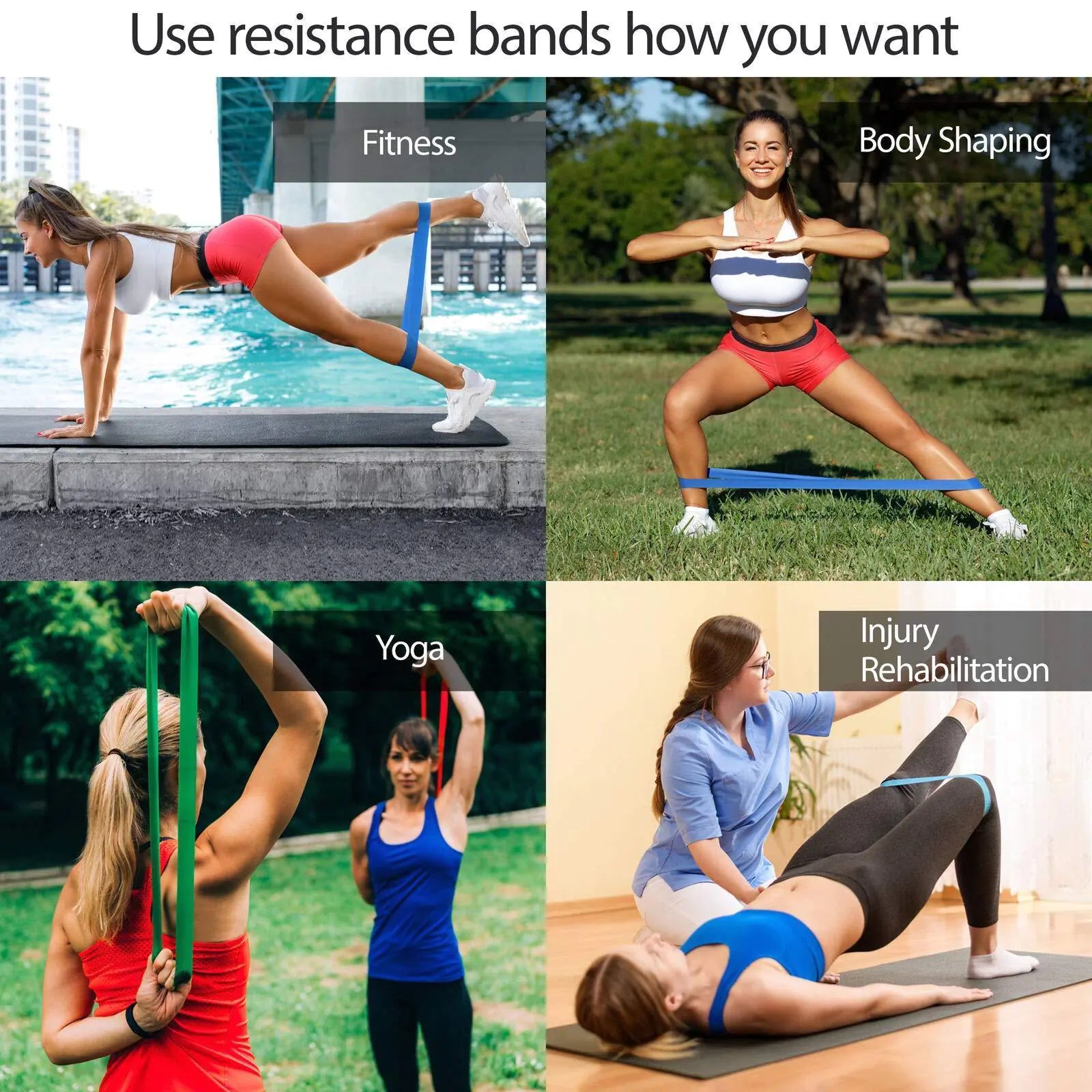 Resistance Bands Exercise Set Fitness Workout Stretch Elastic Loop Legs Therapy