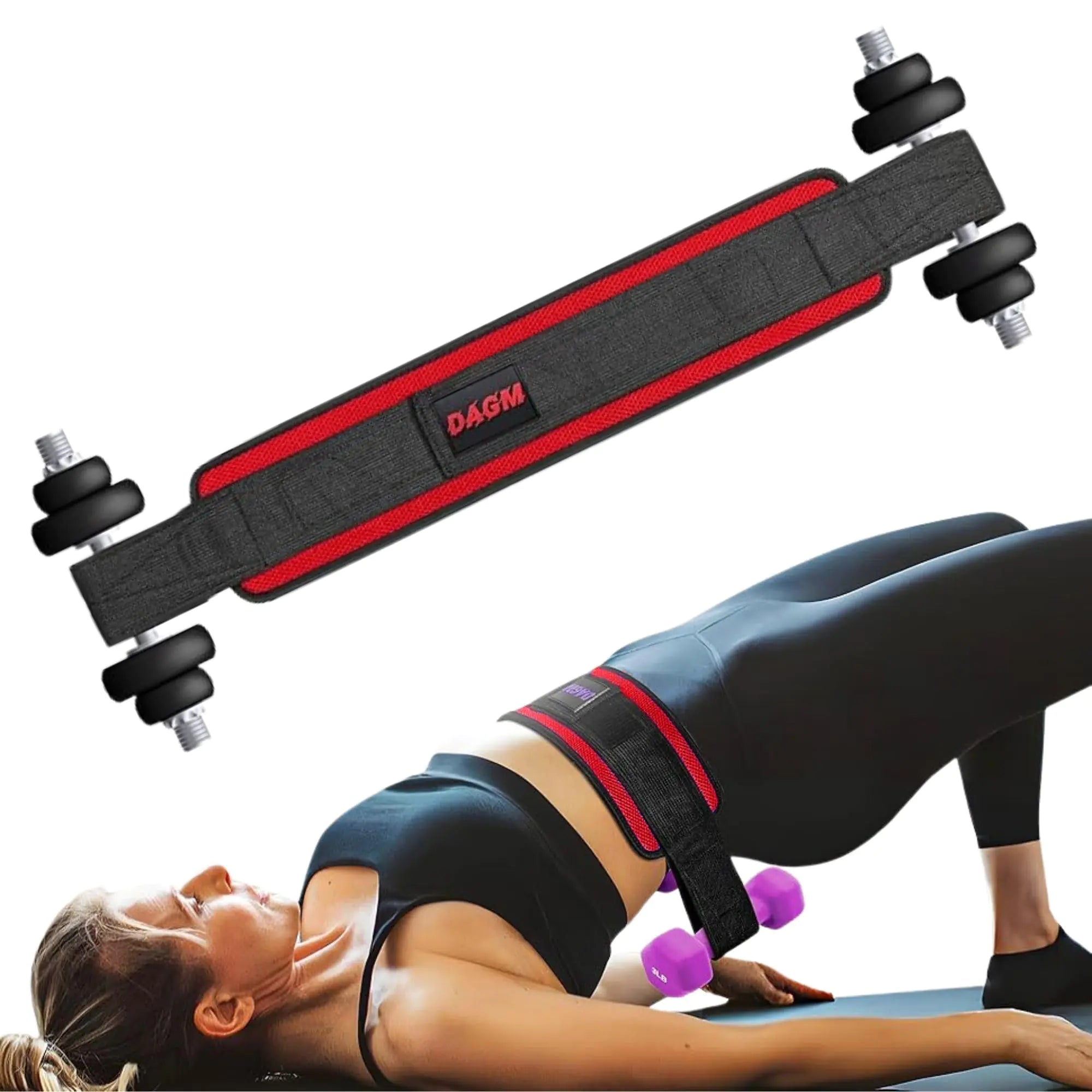 DAGM Hip Thrust Belt for Dumbbells heavy Secure Glute Trainer with Non-Slip Extra Padding That Protects Your Hips - Ideal for Gym & Home Workouts - Use with Heavy Duty Kettlebells Dumbbells & Plates Hold up to 500 lbs